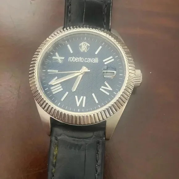 Rare Roberto Cavalli 5G113 Silver and Black Men's 40mm Watch